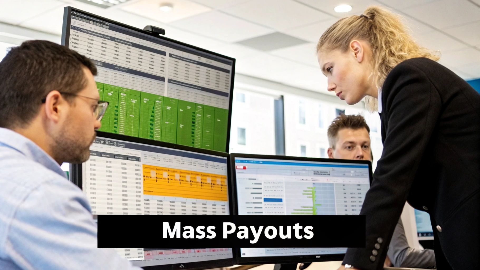 An illustration showing a central command center distributing payments globally