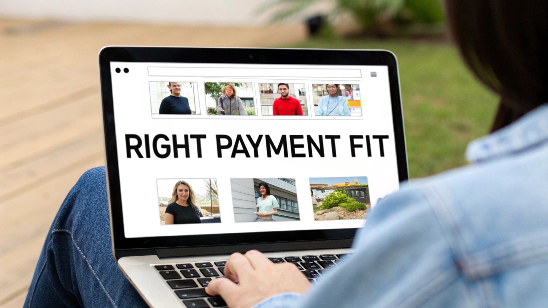 An entrepreneur sitting at a desk with a laptop, looking at a screen that shows various payment icons tailored for different business models like e-commerce, SaaS, and marketplaces.