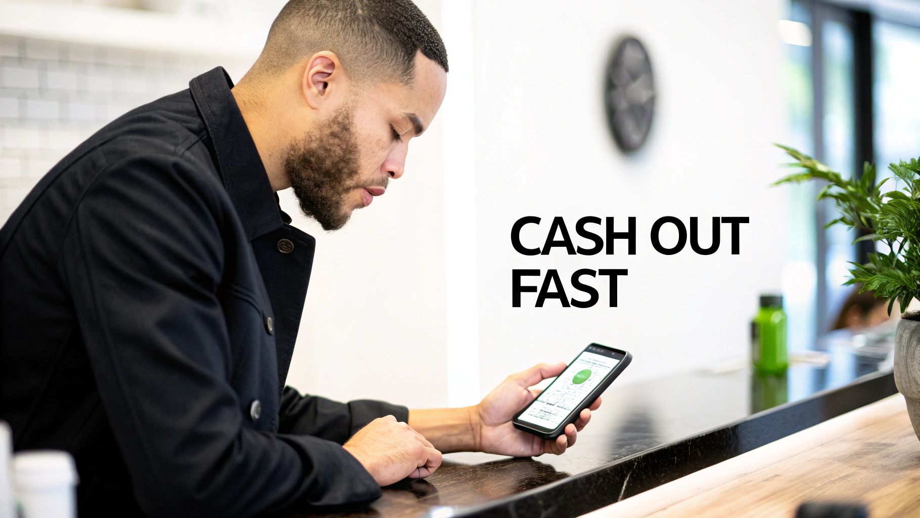 A digital illustration of various cryptocurrency coins being exchanged for dollar bills, symbolizing the process of cashing out.