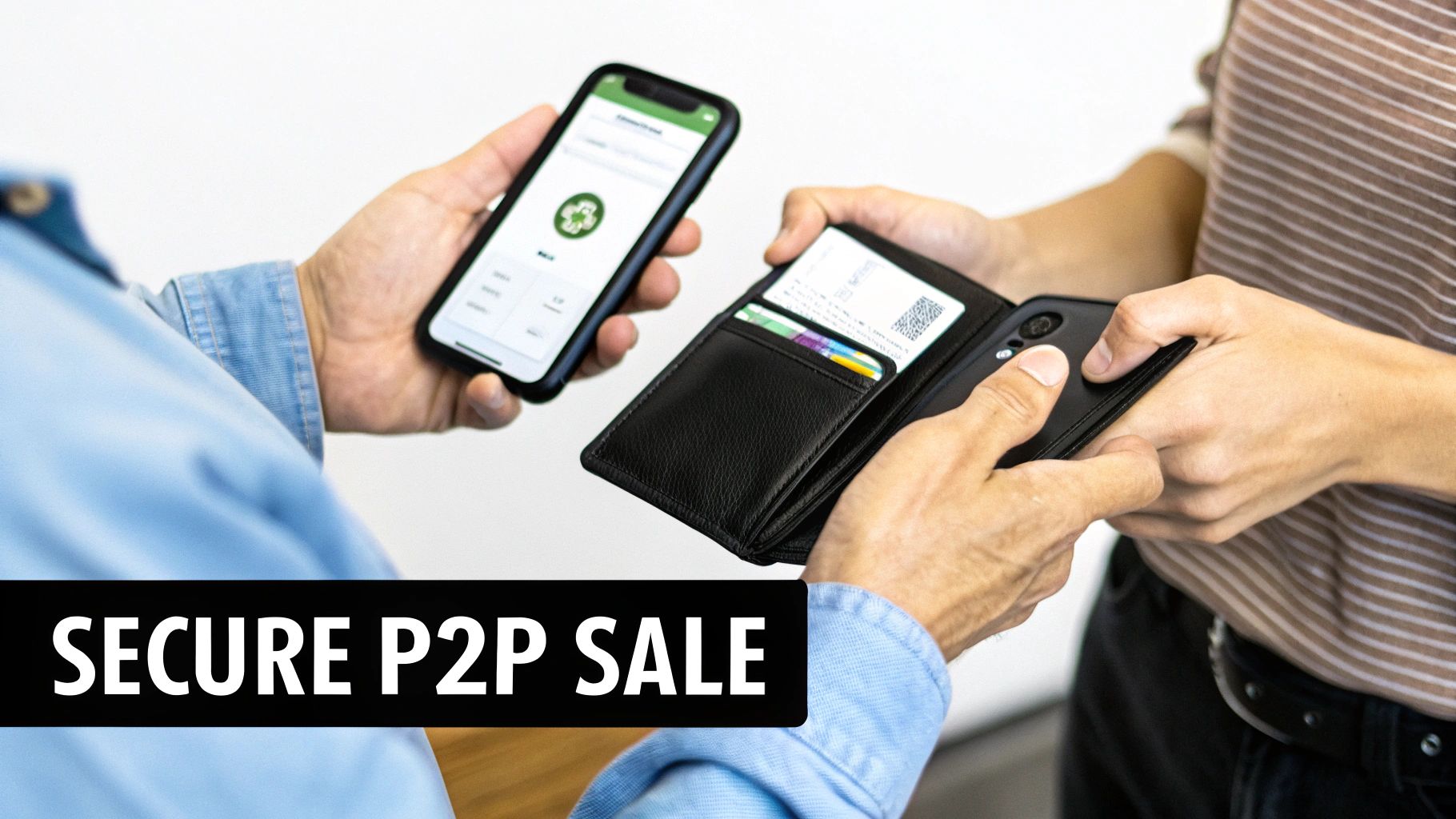 A person holding a crypto debit card next to a payment terminal