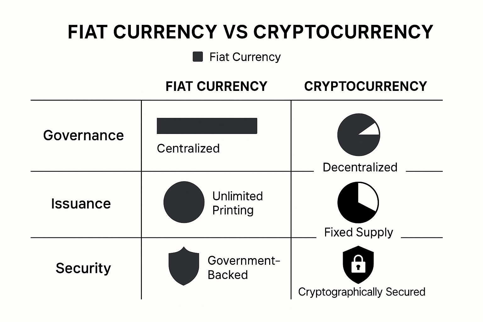 Infographic about cryptocurrency vs fiat currency