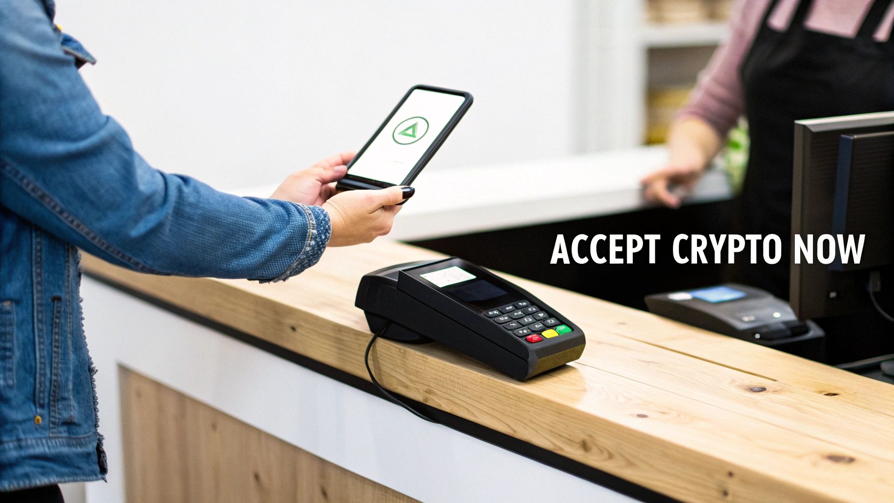 A neon sign in a dark room that says "Crypto Accepted Here"