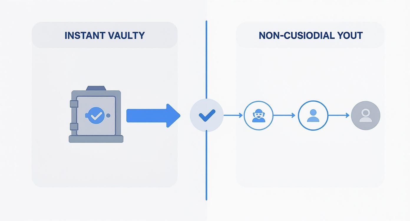 Diagram showing instant vaulty payment gateway flow from vault to non-custodial youth accounts