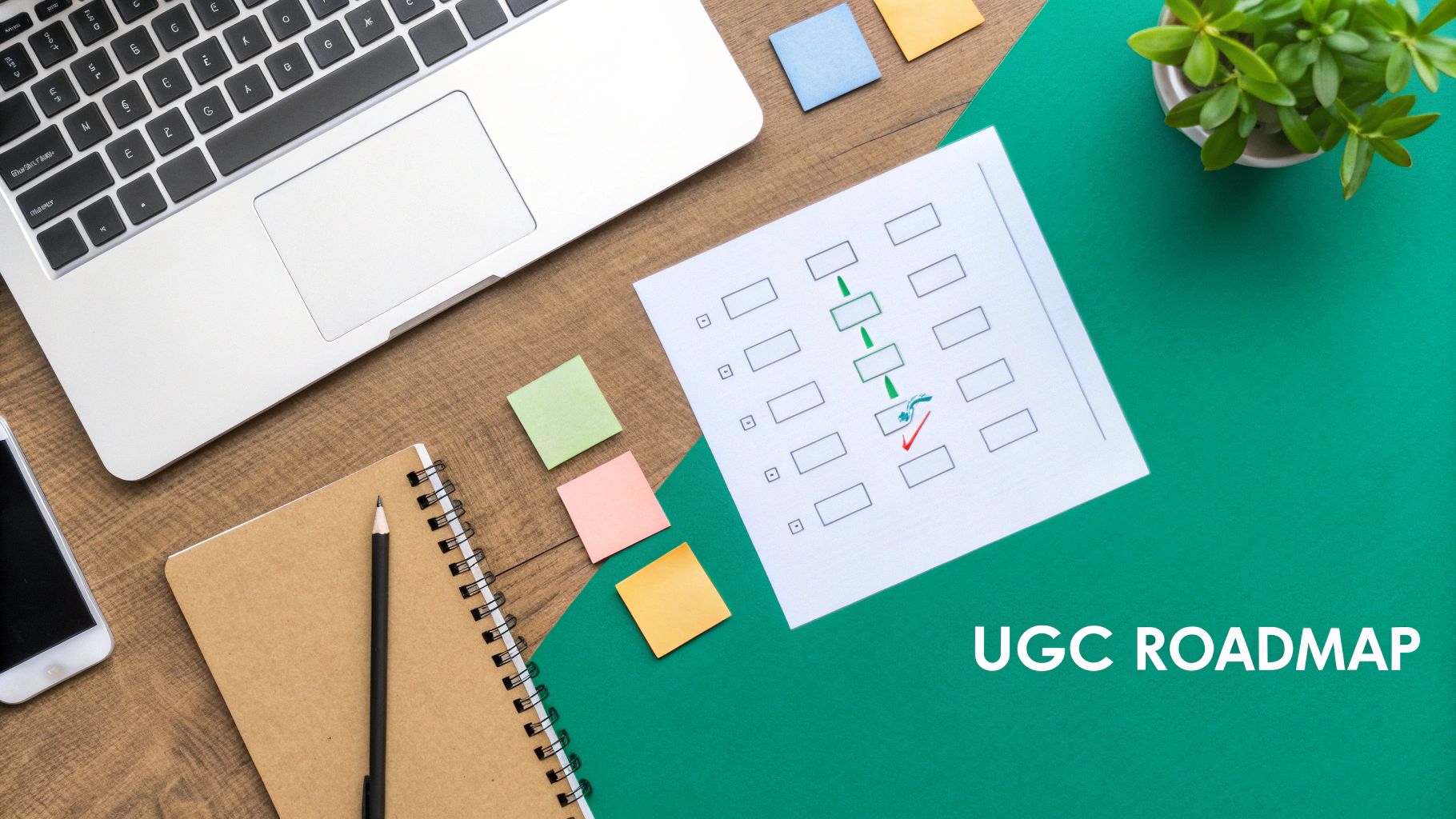 A person planning a user-generated content strategy on a whiteboard with sticky notes and diagrams.