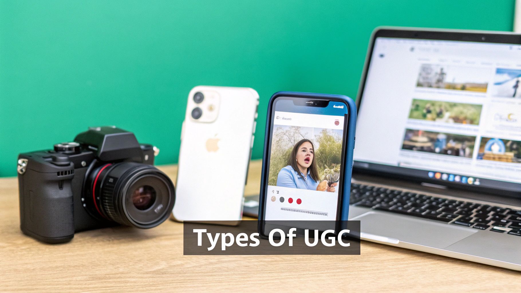 A collage of different types of user generated content like reviews, social media posts, and videos