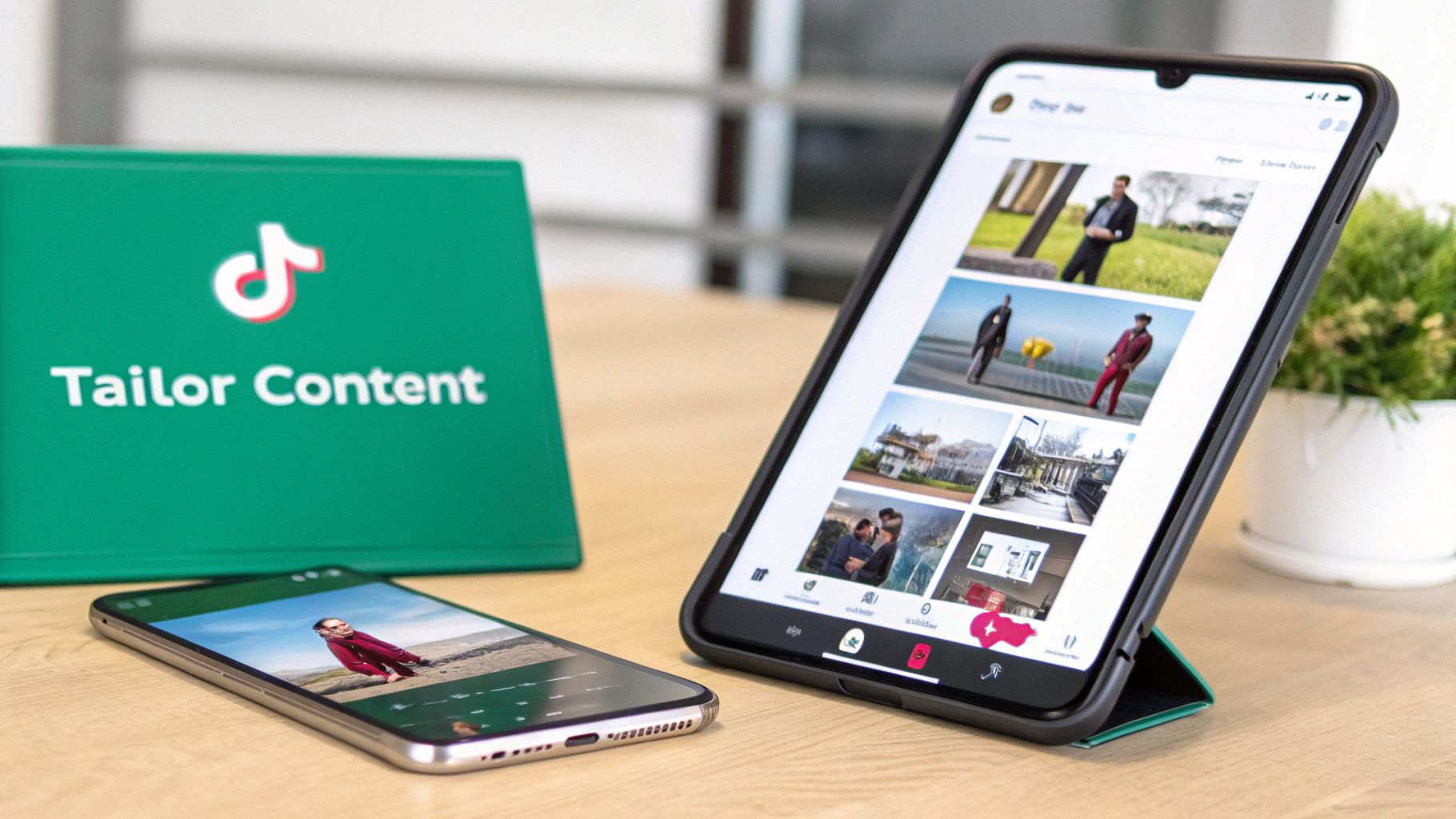 A green sign with the TikTok logo and 