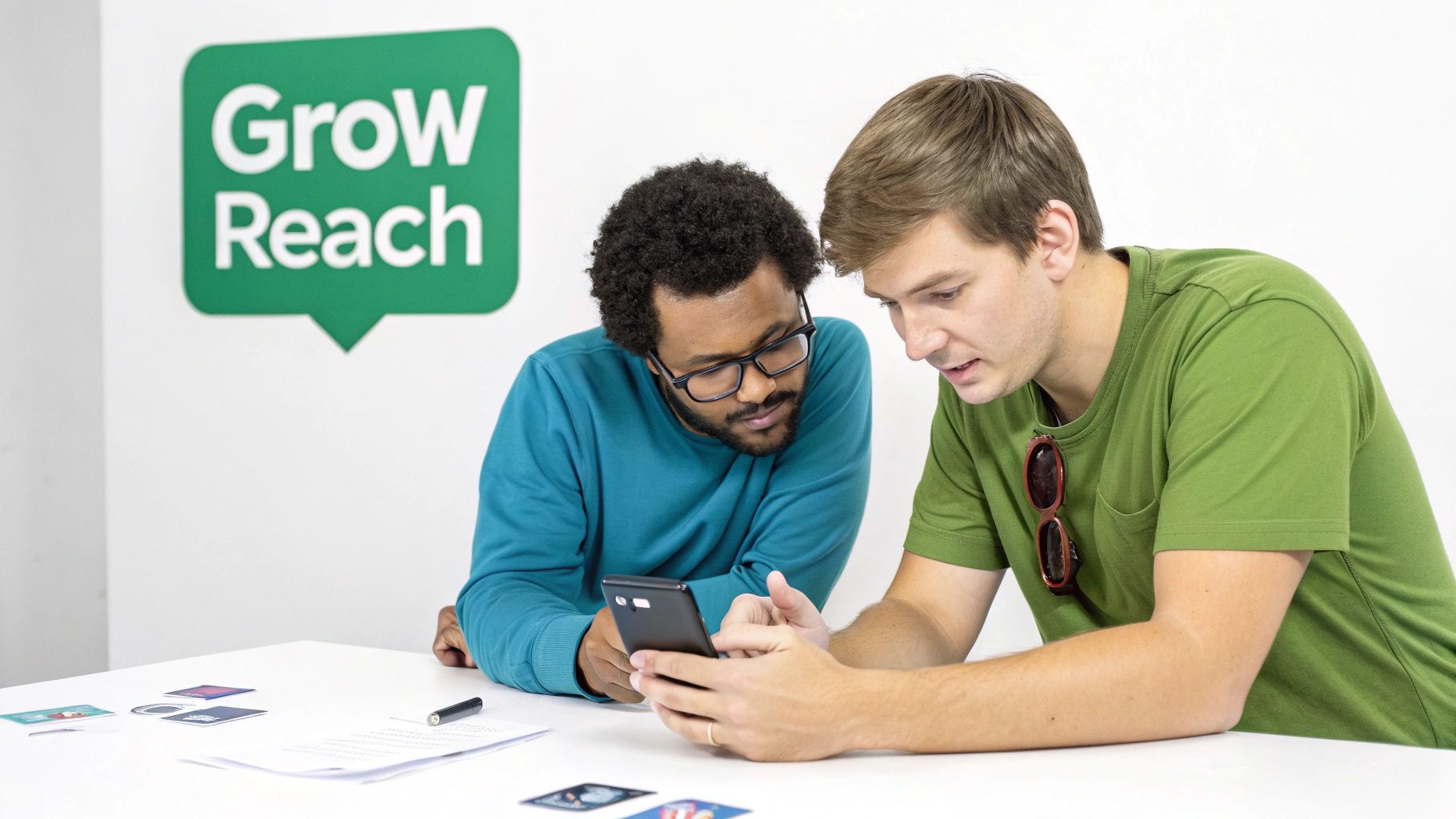 Two people collaborating on a creative project, symbolizing Instagram Story takeovers.