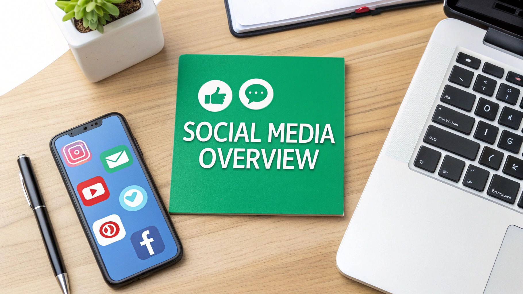 A strategic diagram showing various social media platform icons connected by lines, representing a cohesive strategy.