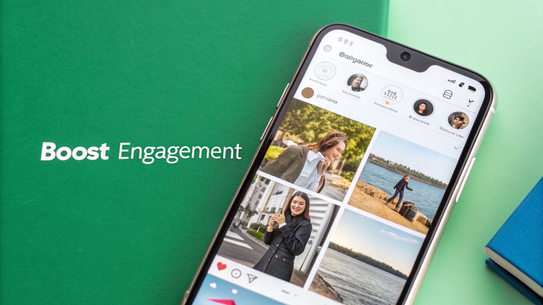 Woman using her phone to engage with social media content