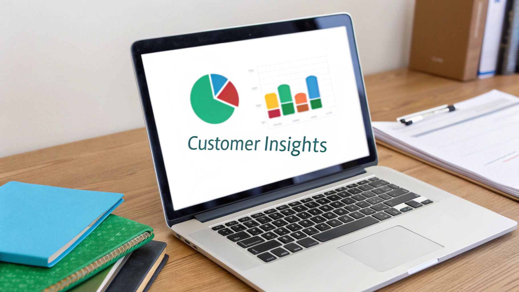 A close-up shot of a computer screen showing various data analytics charts and graphs, representing customer data analysis.