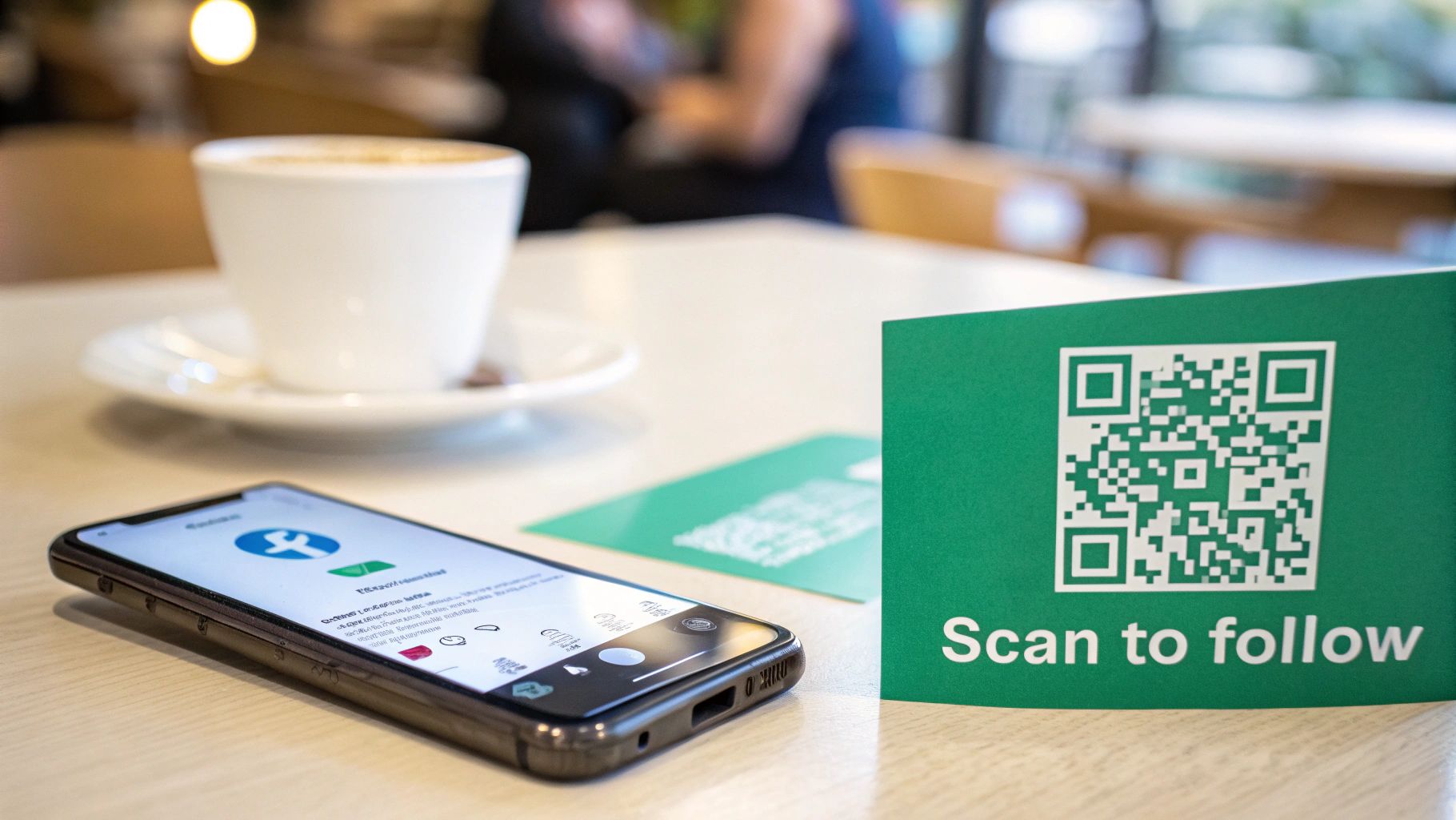 A smartphone displaying an app next to a coffee cup and a 