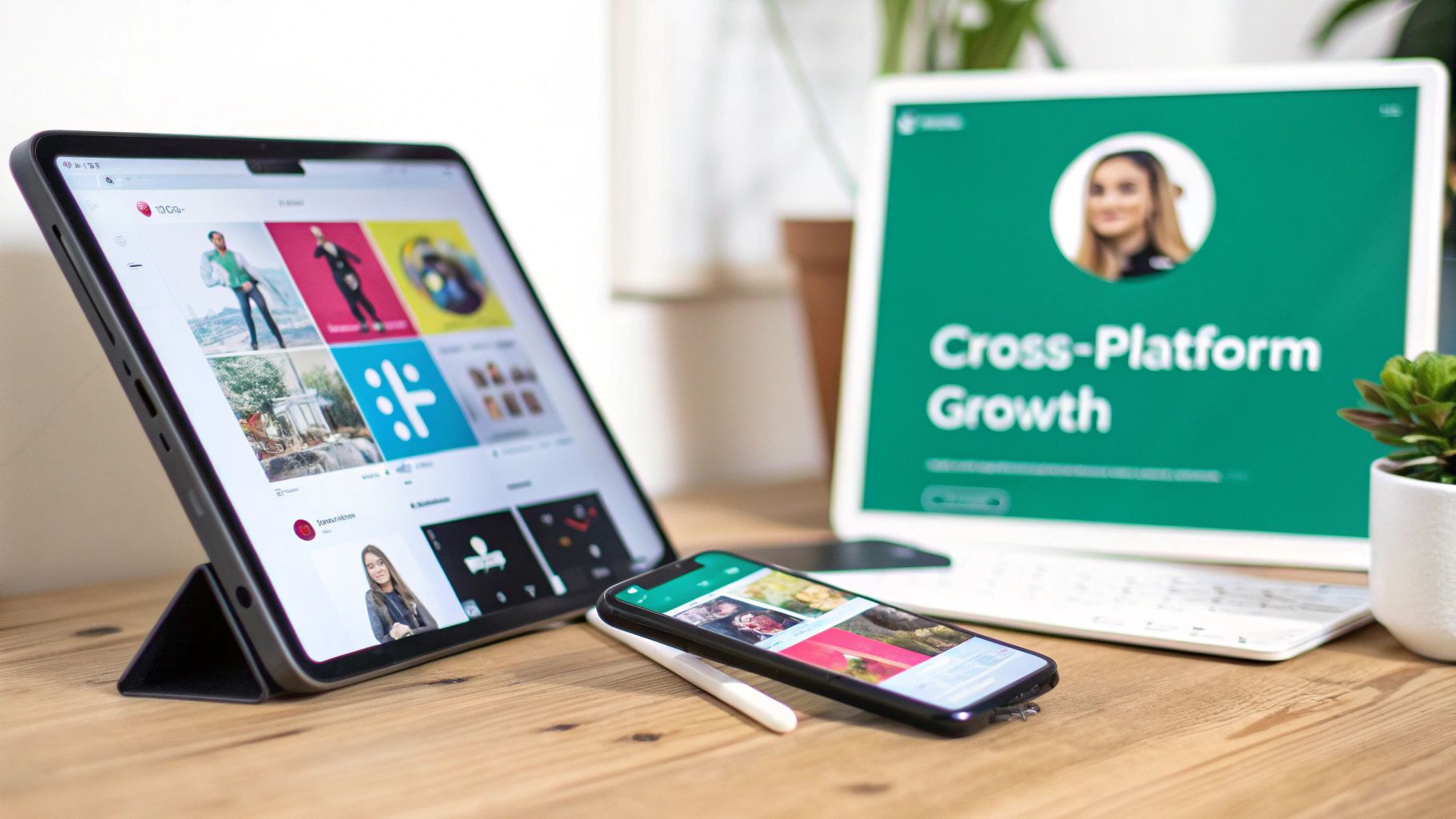 An illustration showing the Instagram and TikTok logos connected by a dotted line, symbolizing synergy.