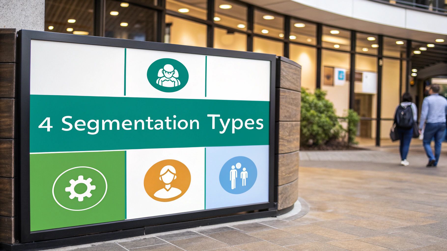 A colorful chart breaking down an audience into four main categories: Demographic, Geographic, and Behavioral.