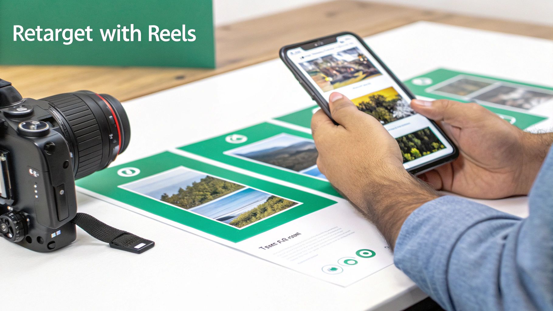 A person's hand holding a phone, scrolling through a visually engaging Instagram feed, symbolizing advanced content strategies.