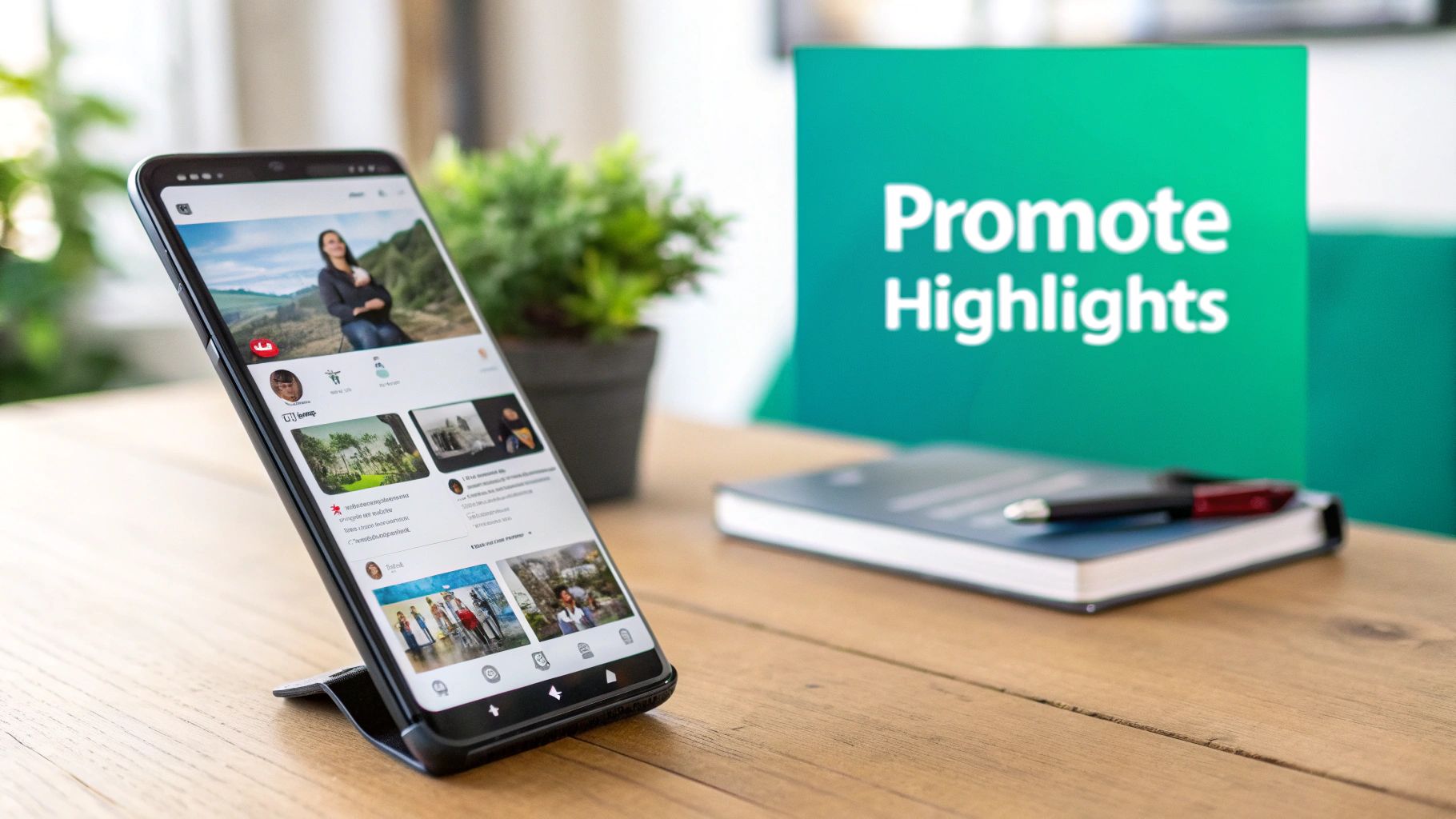 A person pointing to the Instagram Highlights section on their phone screen.