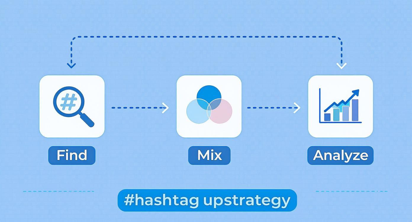 Diagram illustrating a three-step hashtag upstrategy
