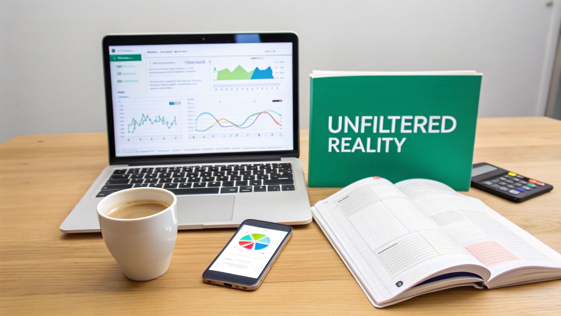 A person sitting at a desk with a laptop, looking thoughtful, with a single light bulb glowing above their head, symbolizing the entrepreneurial grit required.