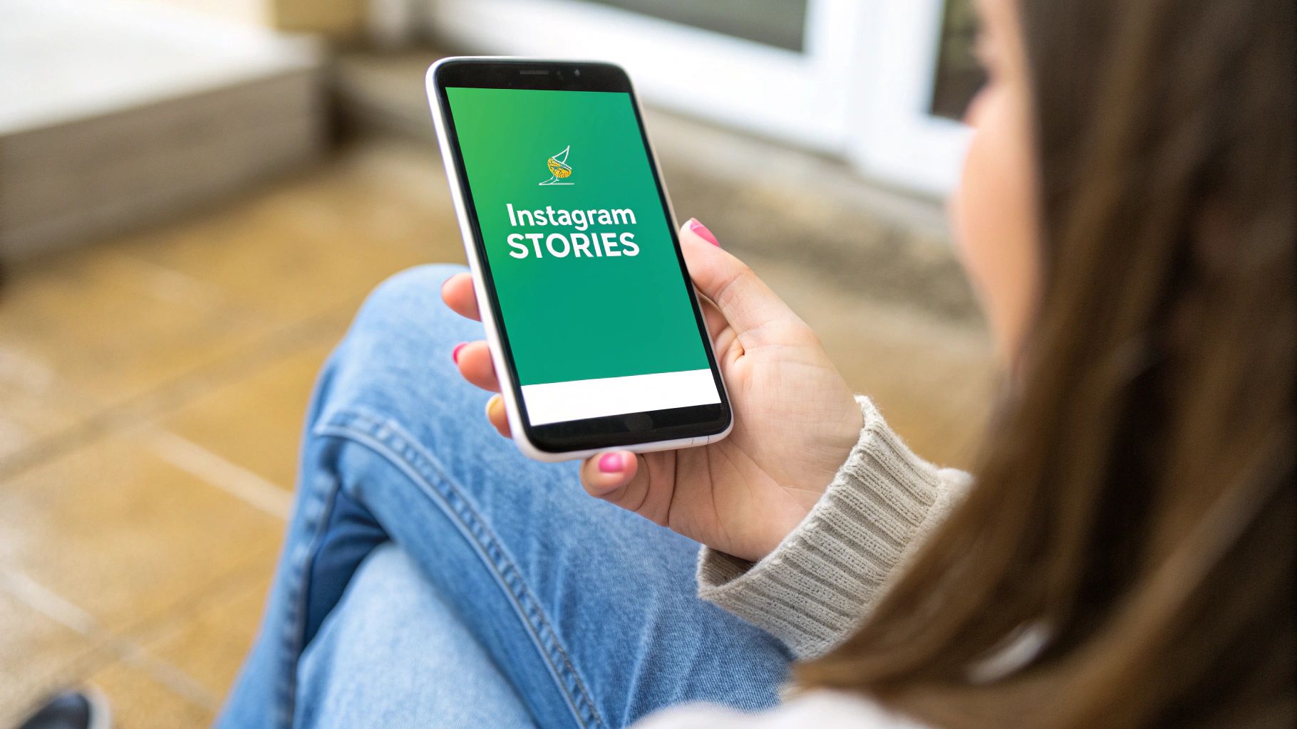 A smartphone displaying an Instagram Story with a heart icon highlighted.