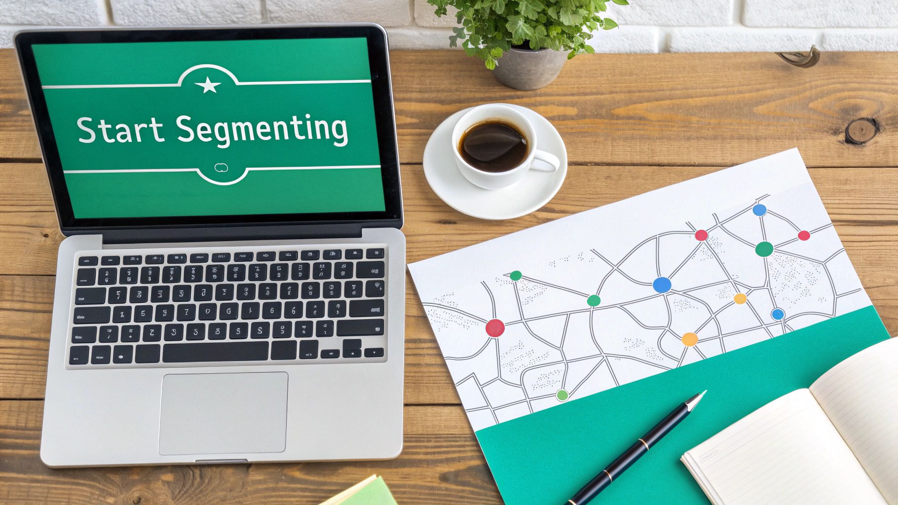 A person at a desk sketching out a roadmap, symbolizing the strategic process of starting audience segmentation.