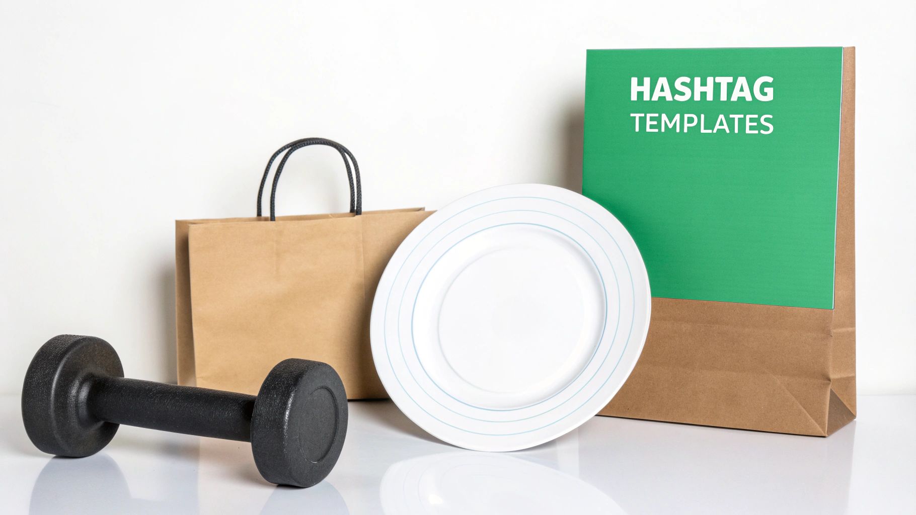 People in different niches like fitness, food, and e-commerce using hashtags on their phones.