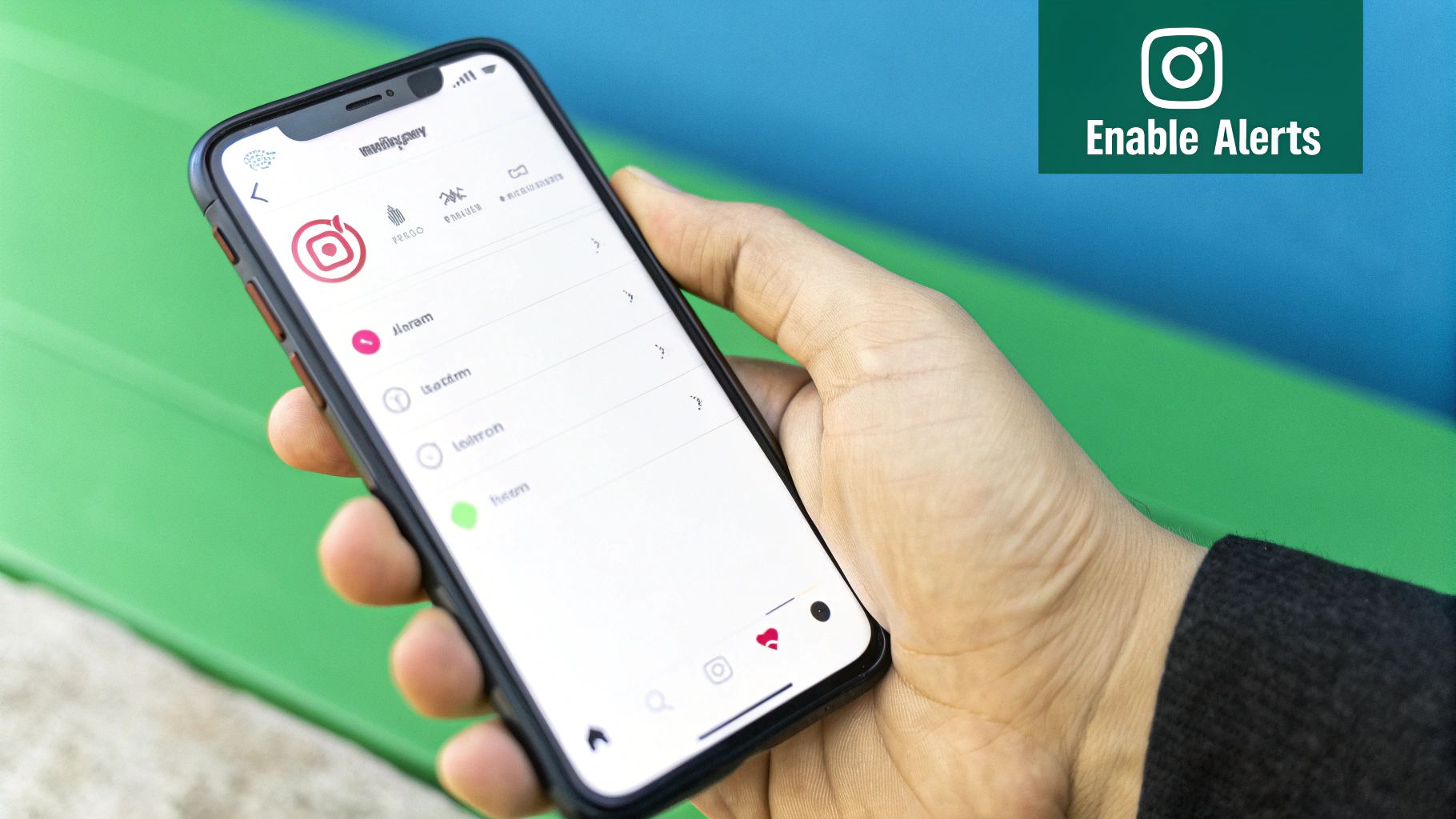 Creator using a smartphone to check Instagram notifications strategically