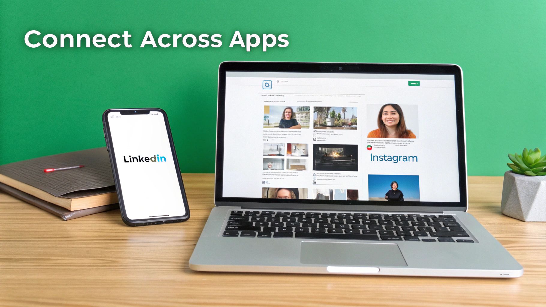 A collage of different social media app icons like Instagram, LinkedIn, and Facebook, symbolizing a cross-platform network.