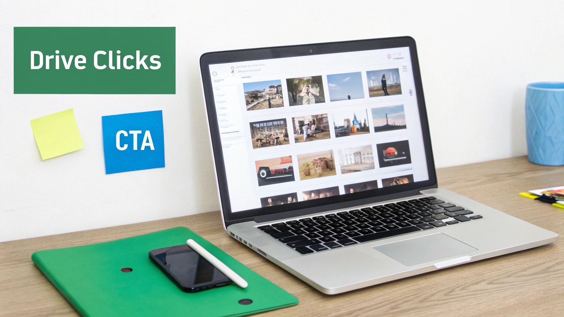 A person holding a phone showing social media icons with arrows pointing between them, illustrating cross-promotion.