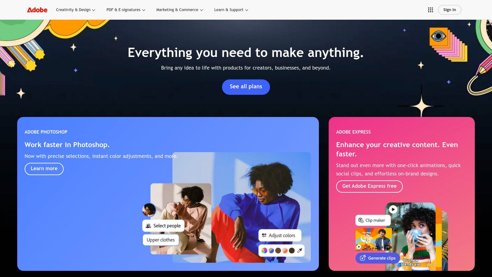 Adobe – Firefly, Express, Photoshop/Creative Cloud Pro