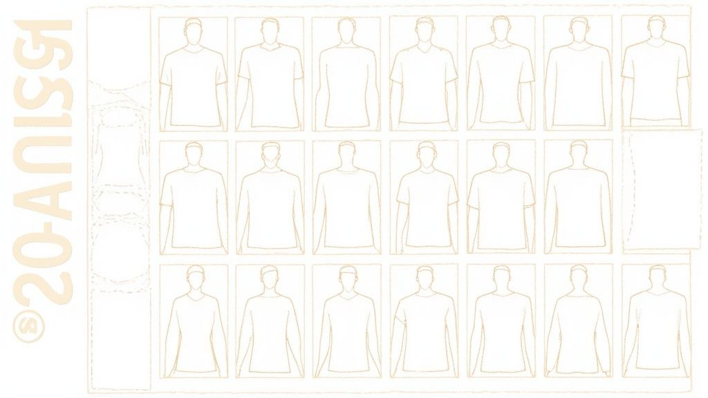Grid layout of blank t-shirt mockup templates for custom DTF transfer design placement