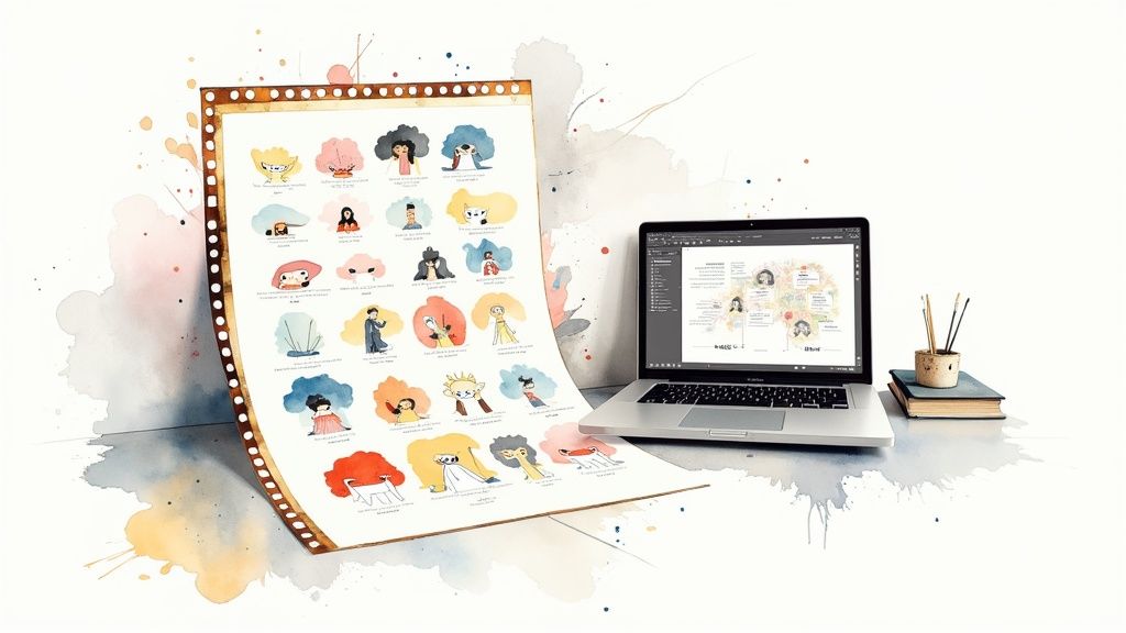 A DTF gang sheet full of various colorful designs, demonstrating efficient use of space