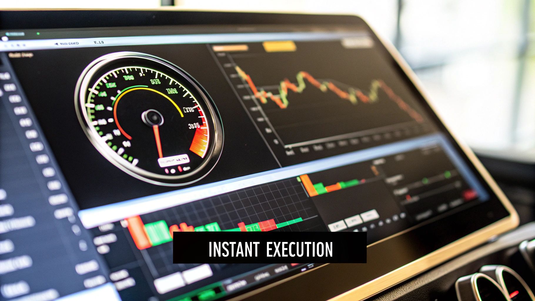 A graphic showing upward-trending arrows and data points, symbolizing growth and data-driven success in trading.