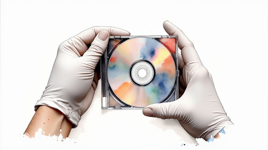 A diagram showing the physical layers of a compact disc, highlighting the data layer.