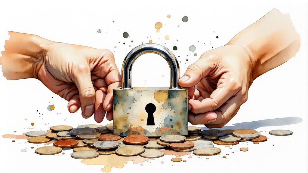 A person looking at a broken piggy bank, representing the cost of early withdrawal from a CD
