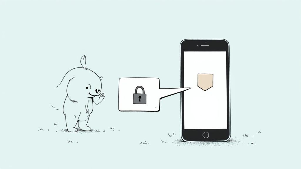 Ein Vorhängeschloss-Symbol wird auf einem Smartphone-Bildschirm angezeigt, um Datensicherheit zu symbolisieren