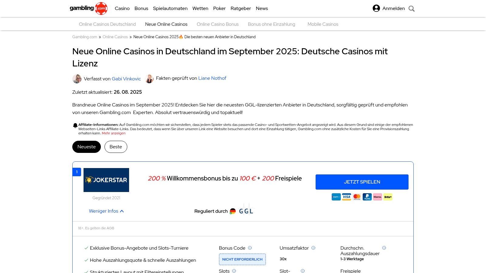 Gambling.com Deutschland – „Neue Online Casinos 2025“