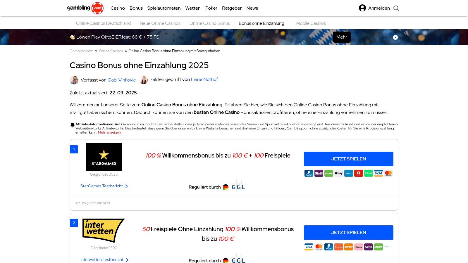 Gambling.com Deutschland („Casino Bonus ohne Einzahlung“)