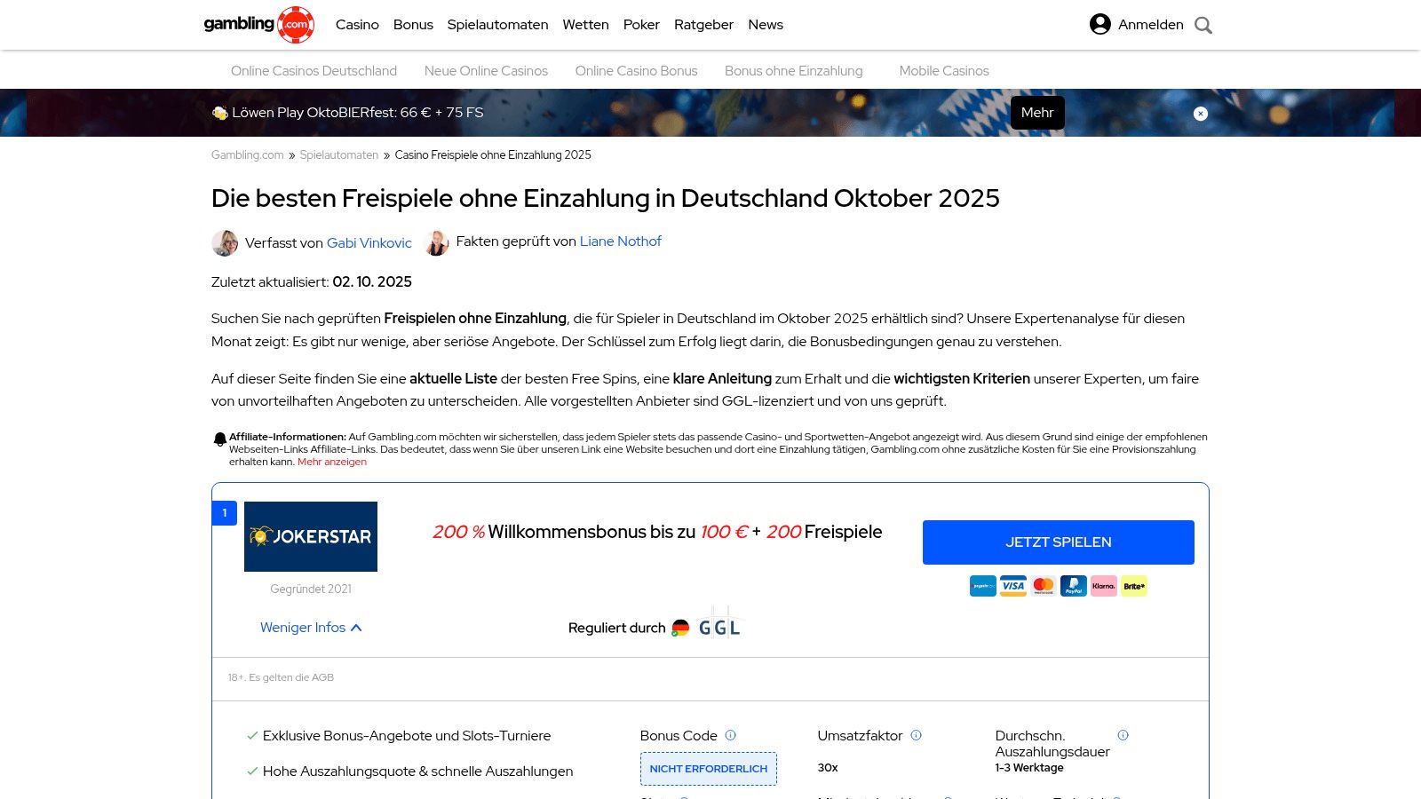 Gambling.com DE – Freispiele ohne Einzahlung