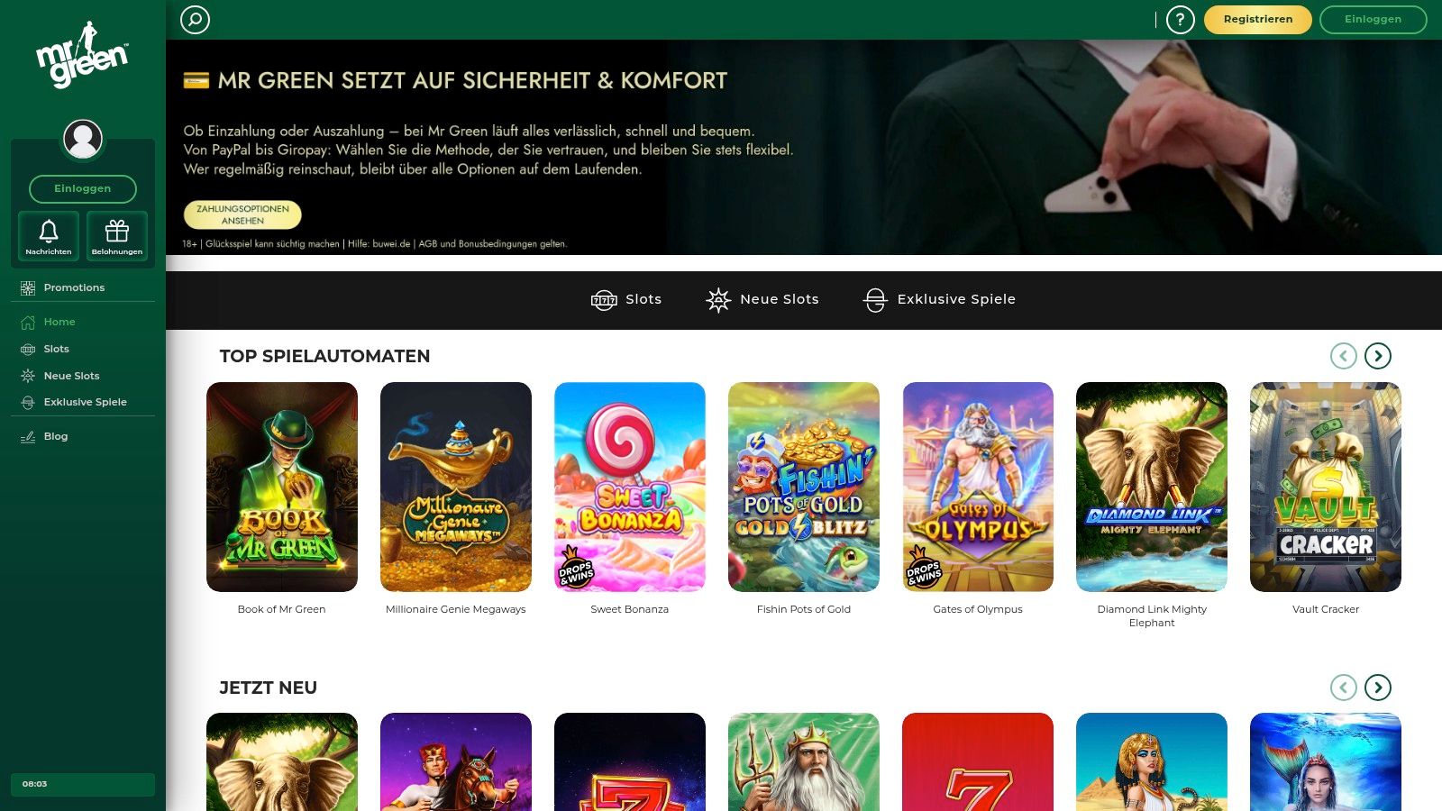 Mr Green: Umsatzfreie Freispiele vom Gentleman