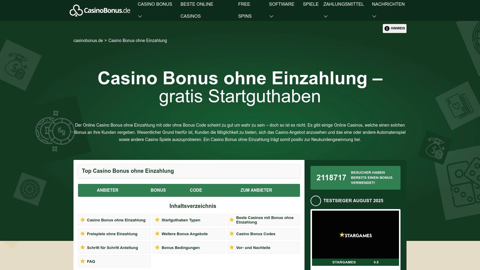 CasinoBonus.de („Online Casino Bonus ohne Einzahlung“)