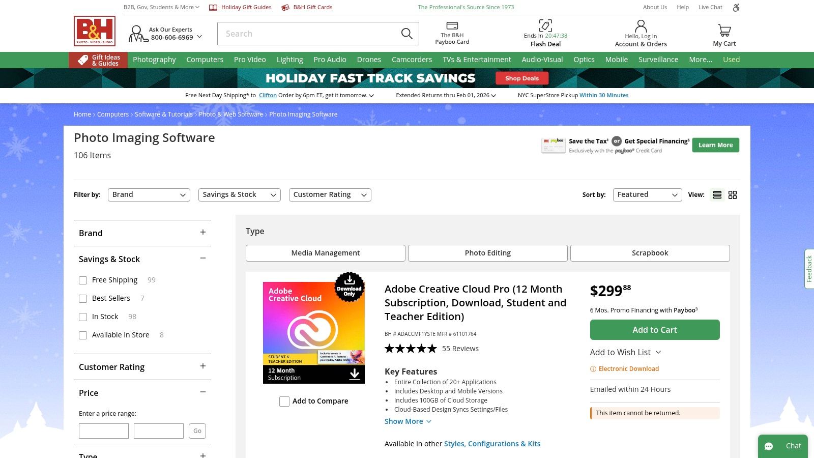 B&H Photo — Photo Editing Software Category (retailer)