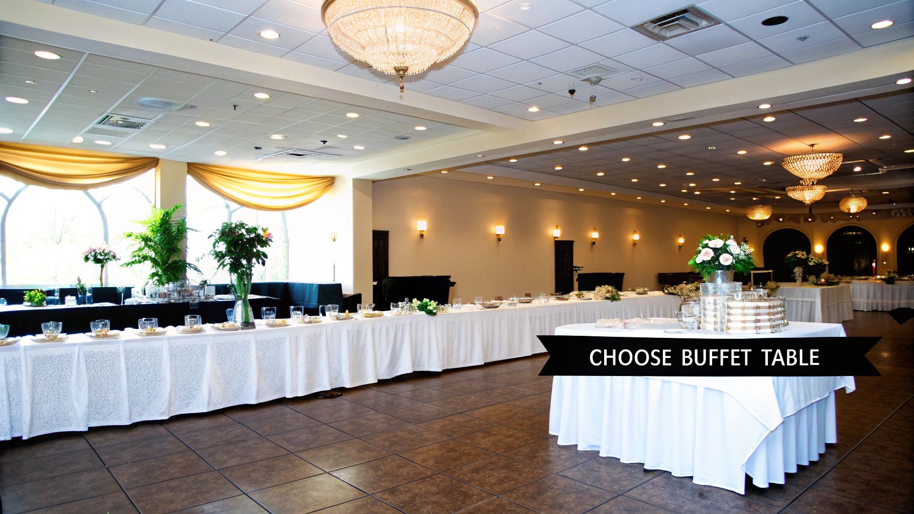 An elegantly arranged buffet table with a variety of colorful dishes, showcasing a thoughtful setup.