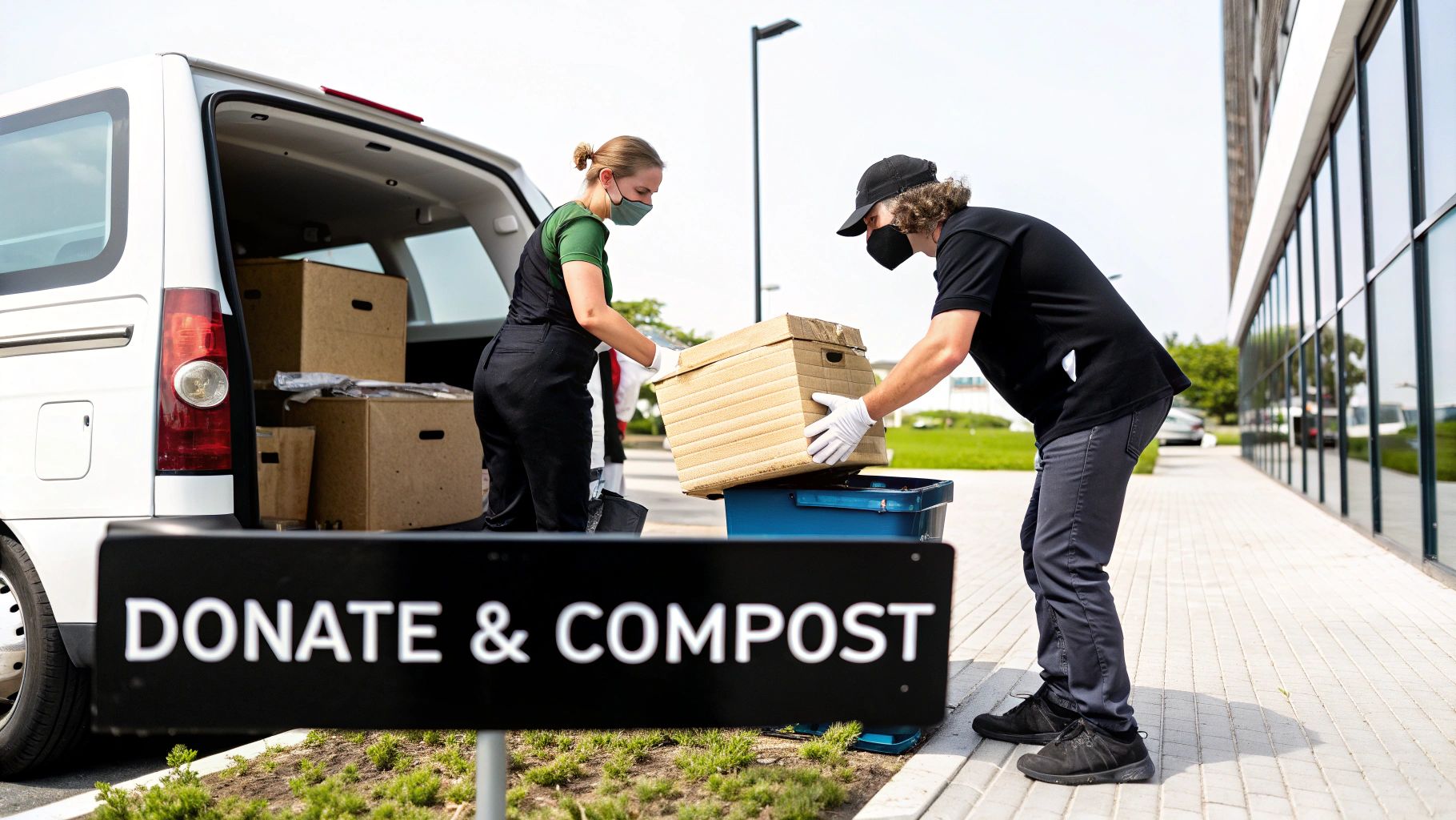 A person holding a compost bin filled with food scraps, showcasing a sustainable practice.