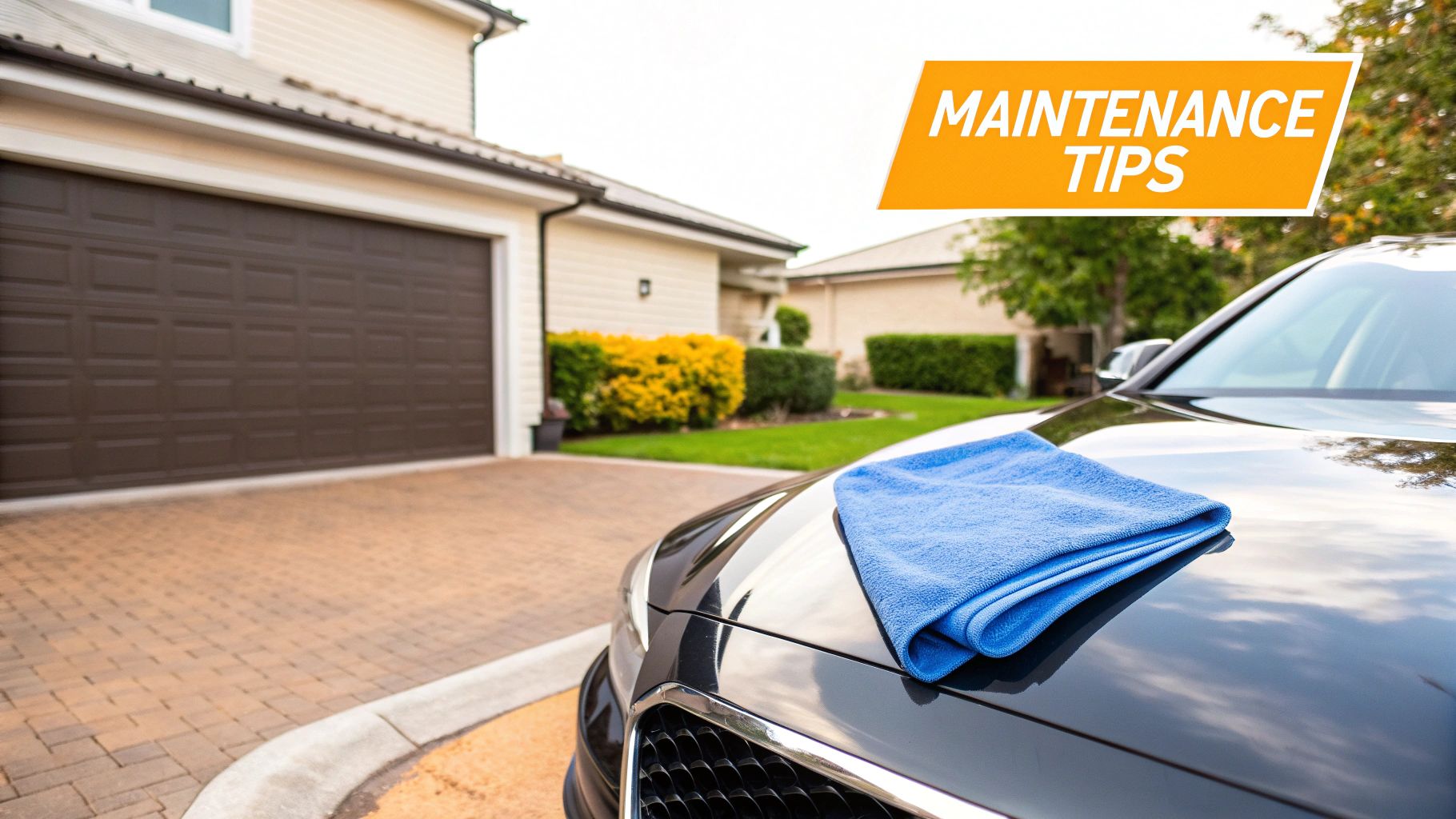 A shiny, black car hood reflecting the sky, showing off a deep, glossy, and well-protected paint finish.