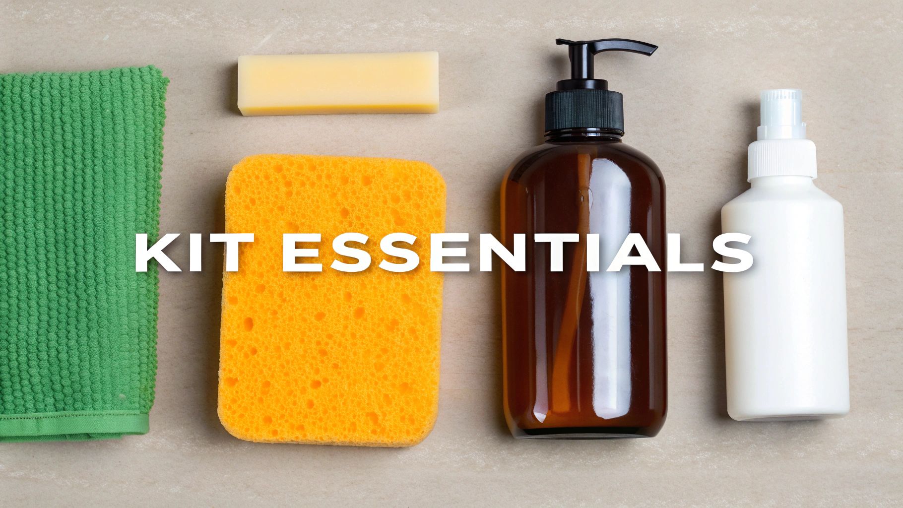 A collection of car detailing products and tools laid out neatly