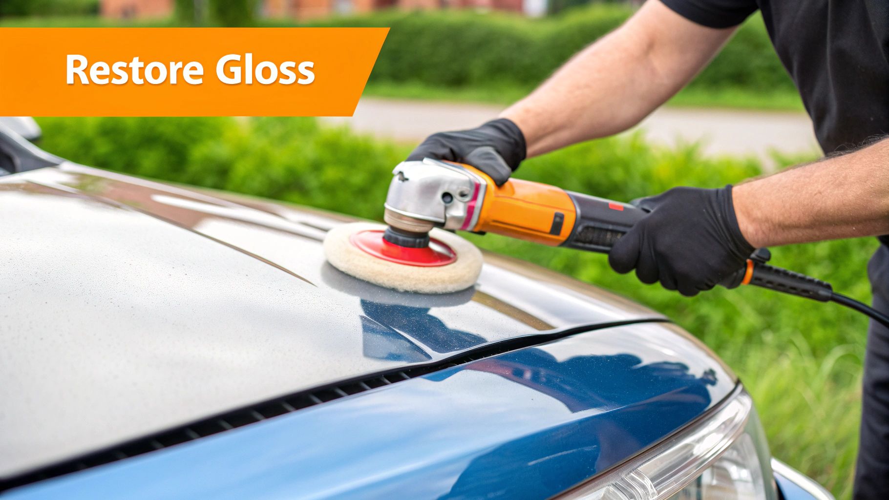 A person applying a protective wax coating to a freshly detailed car