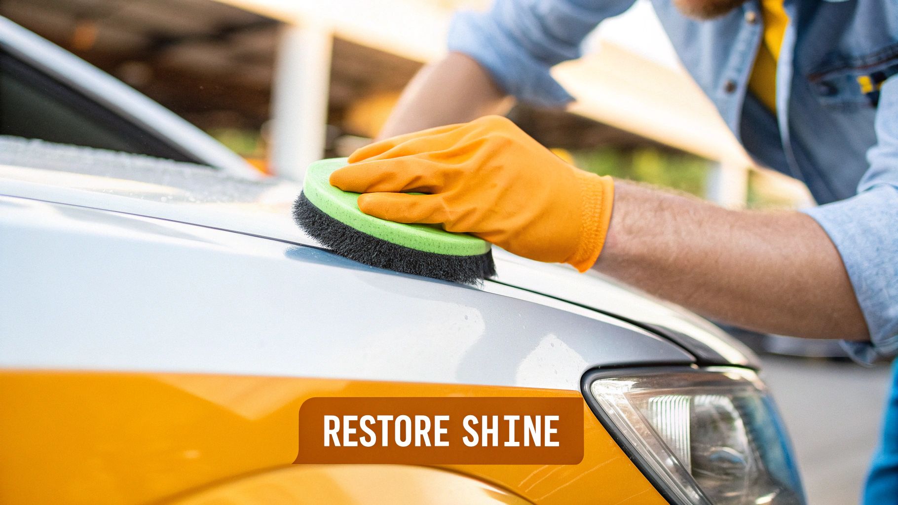 A freshly waxed car hood reflecting the sky, showing a deep, protective shine.