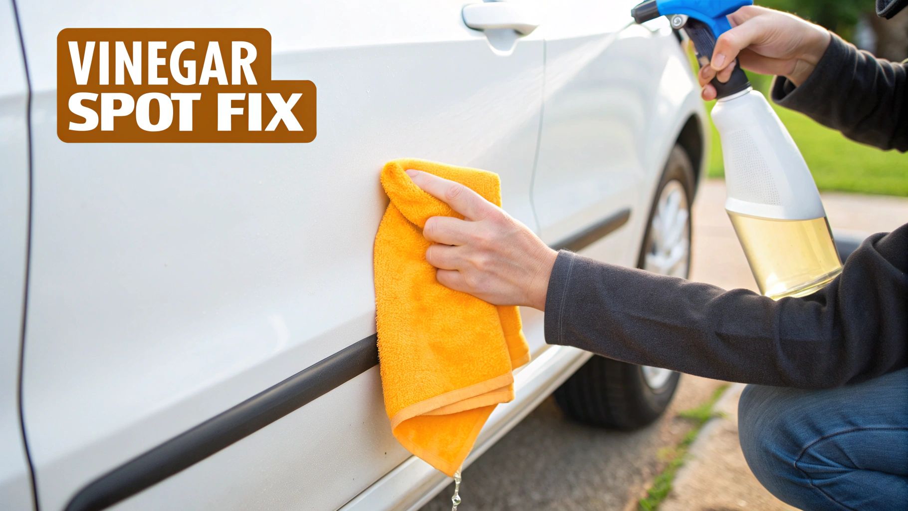 A person spraying a car with a foam gun before washing.