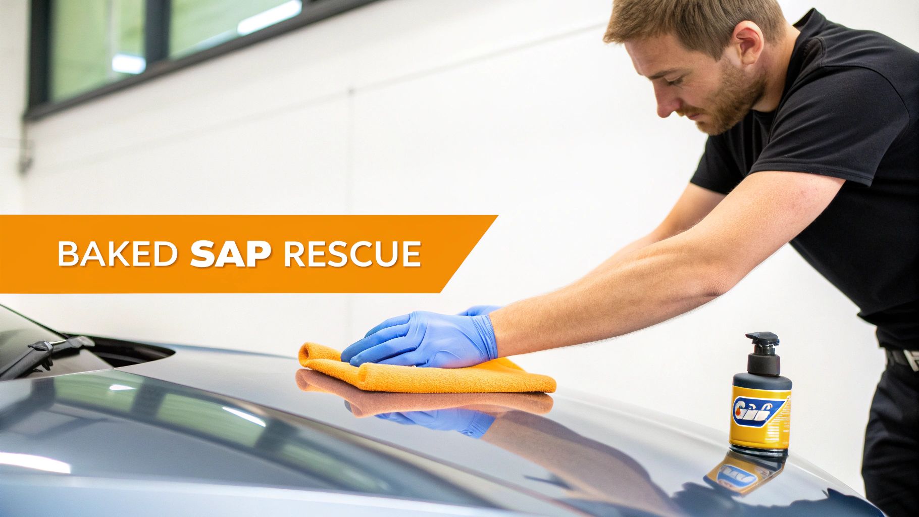 A detailing clay bar being used on a car's surface with lubricant.