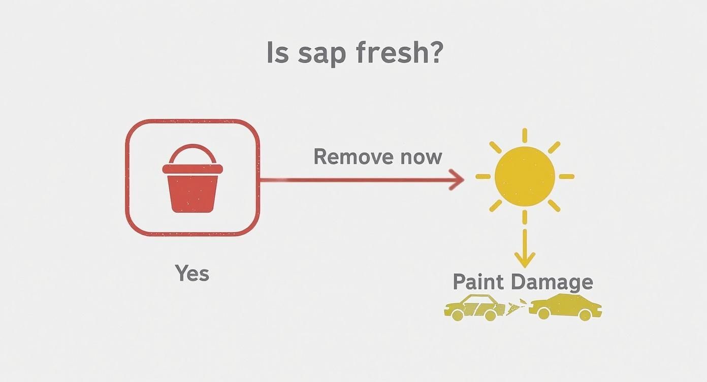 Infographic about how to remove tree sap from car paint
