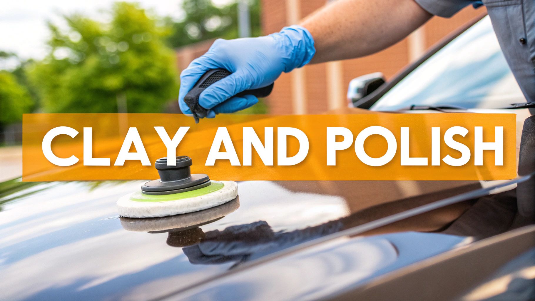 A detailer using a clay bar on a car's paint to remove contaminants.